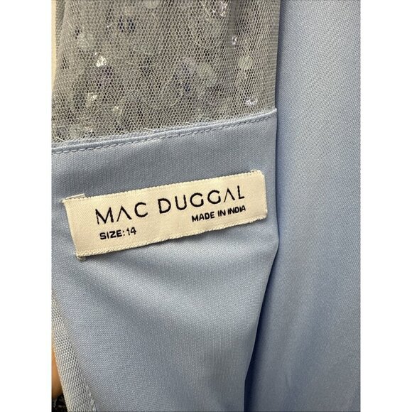 Mac Duggal Size 14 Blue 5619 Sequins  Beaded Illusion Neck Formal Gown 5619 Prom - Picture 15 of 16